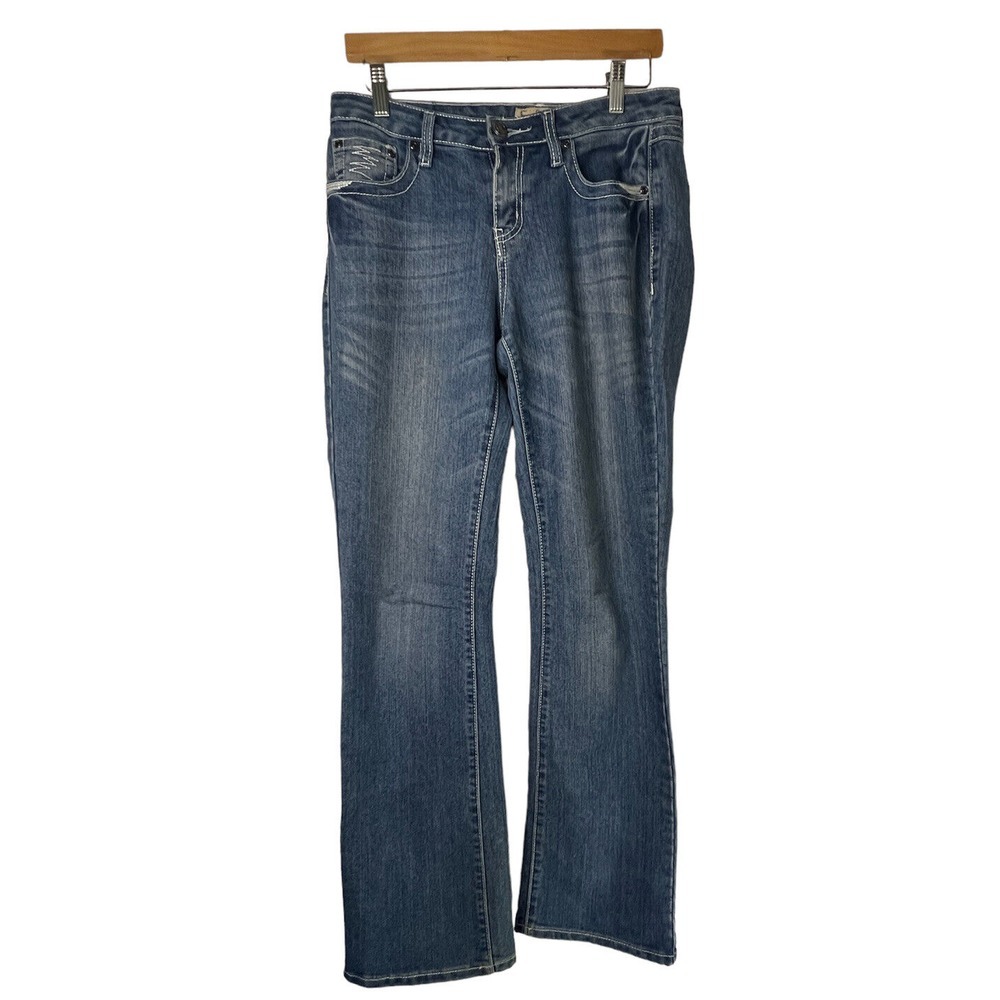Earl Denim Jeans Womens Size 6 Blue Medium Wash Embroidered Pocket Boot Cut